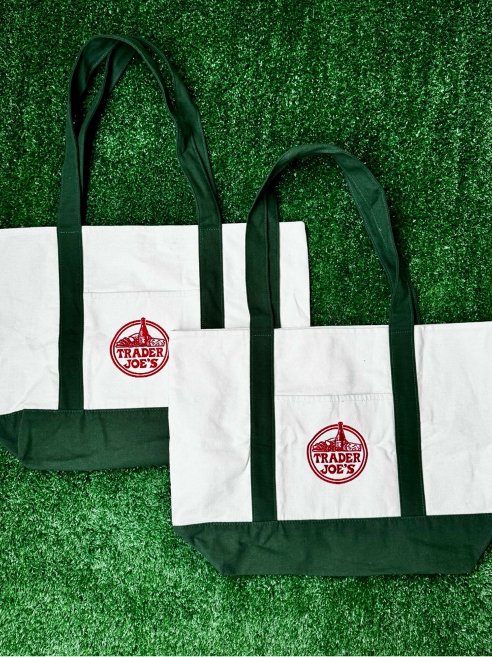 Trader Joe's Forest Green Canvas Tote Bag Bundle